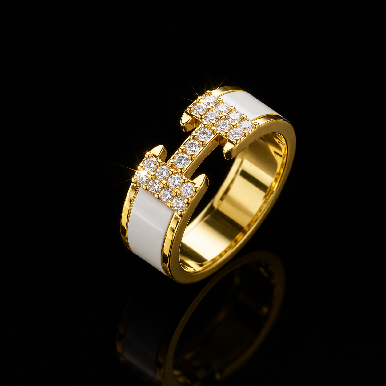 H Ring — Enamel & Crystal Pavé