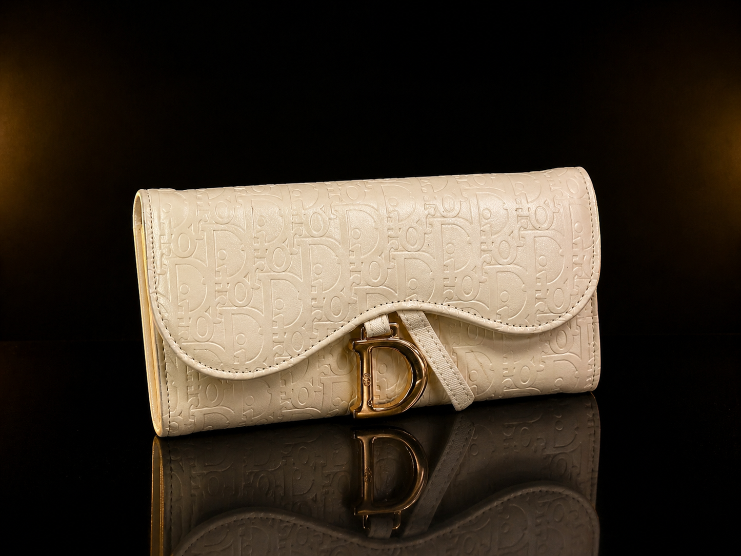 CD Oblique Embossed Leather Flap Wallet in Ivory