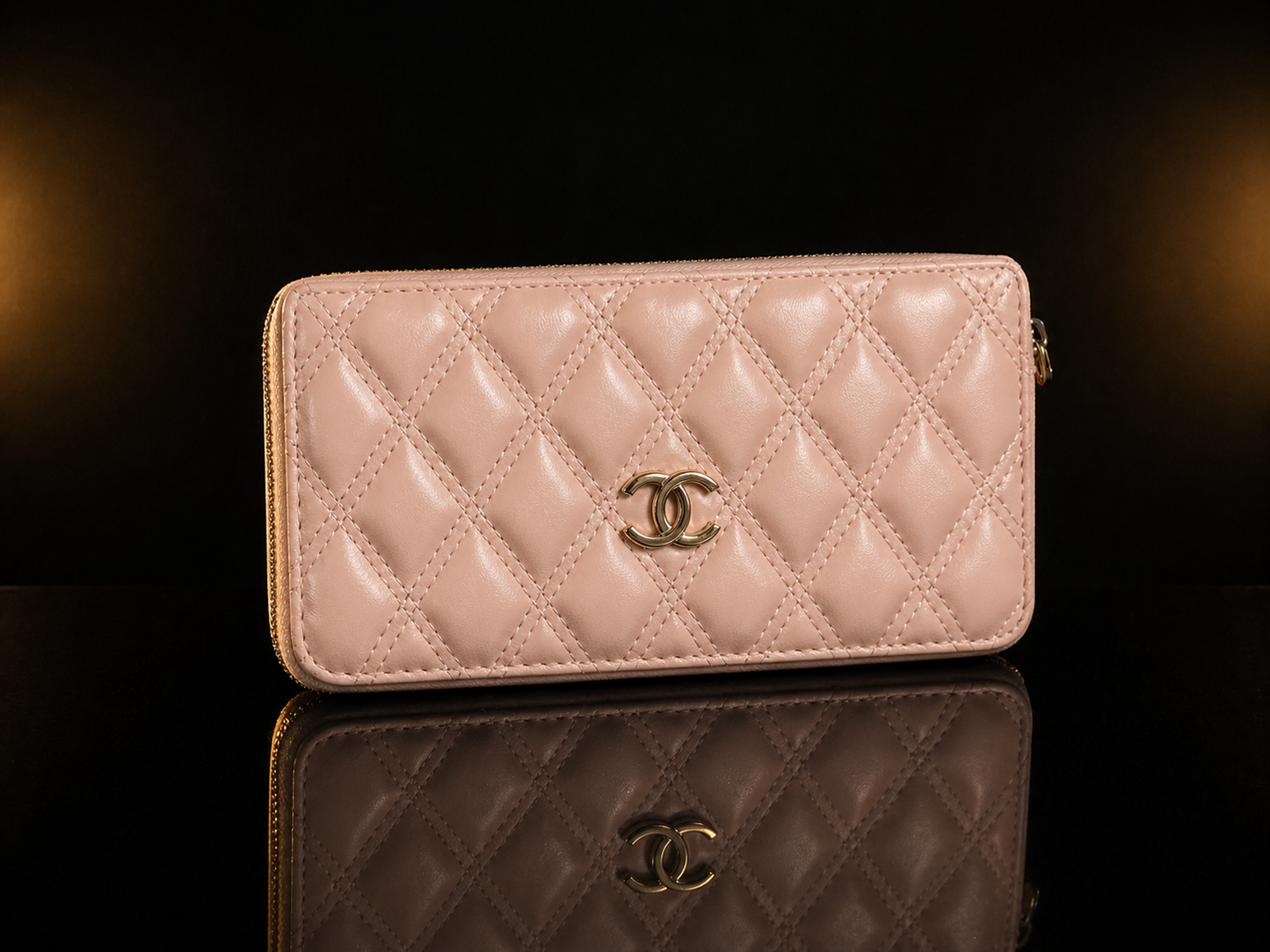 CC Classic Quilted Zippy Wallet in Blush