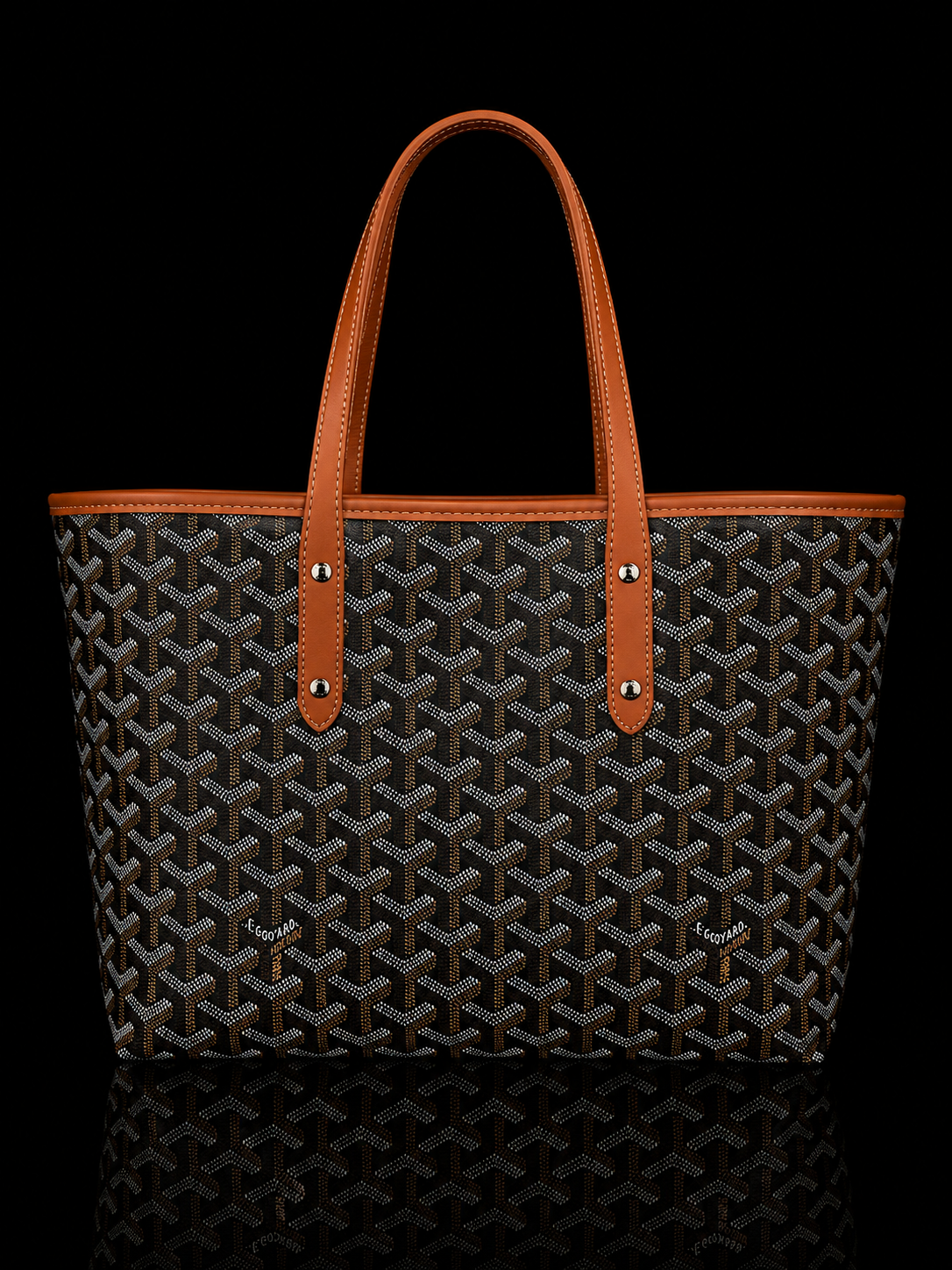 Geometric Print Coated Canvas Tote with Tan Leather Trim