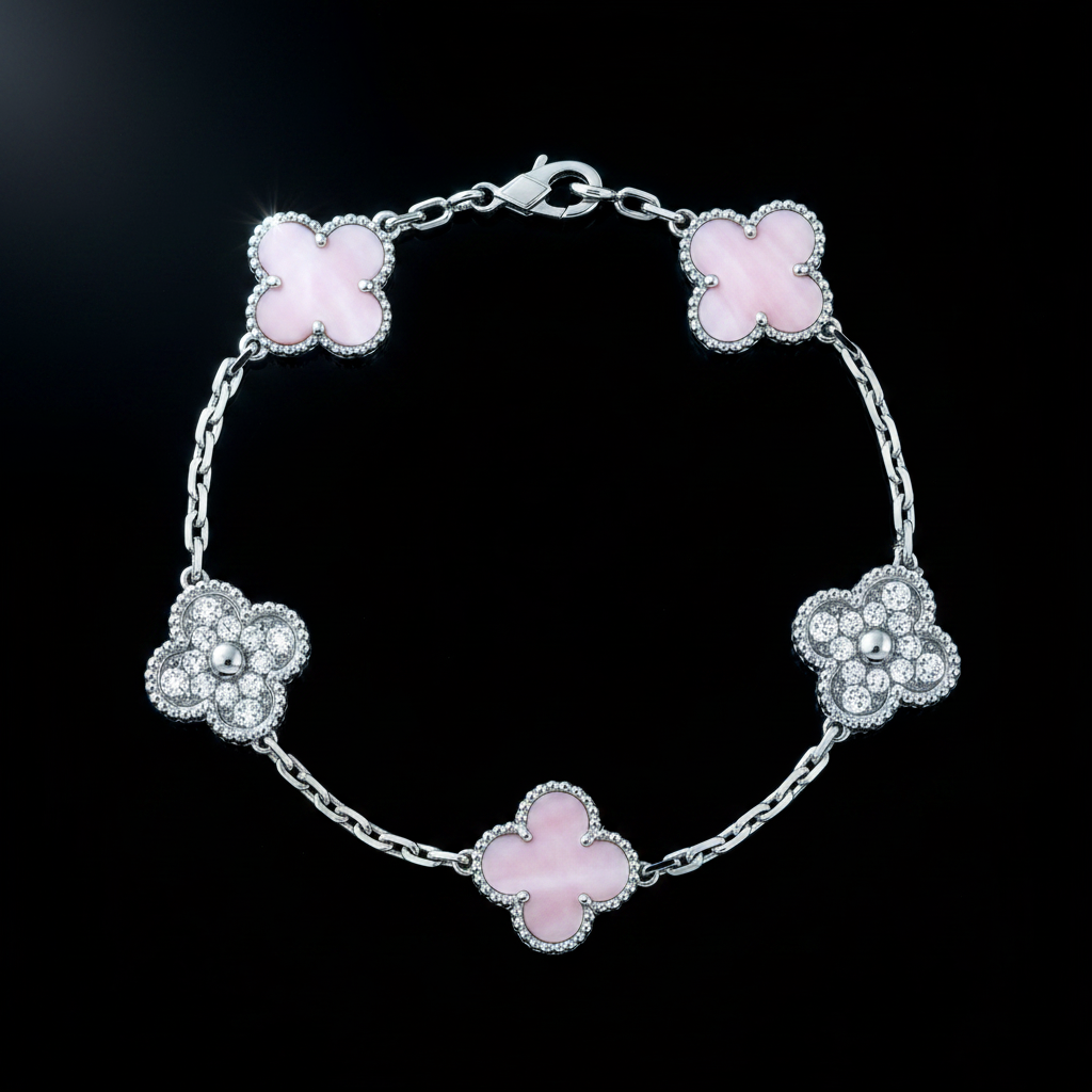 Motif Clover Bracelet — Pink Mother of Pearl & Silver Sparkle