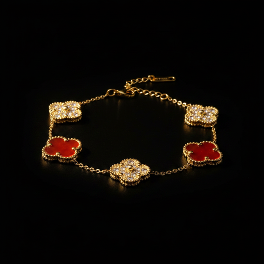 Motif Clover Bracelet — Rouge & Gold Sparkle