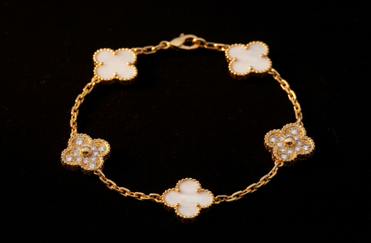 Motif Clover Bracelet — Mother of Pearl & Gold Sparkle