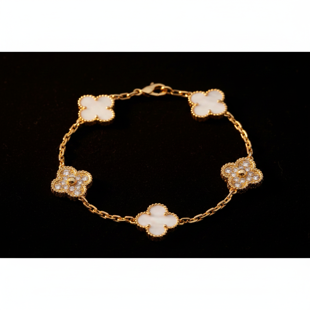 Motif Clover Bracelet — Mother of Pearl & Gold Sparkle