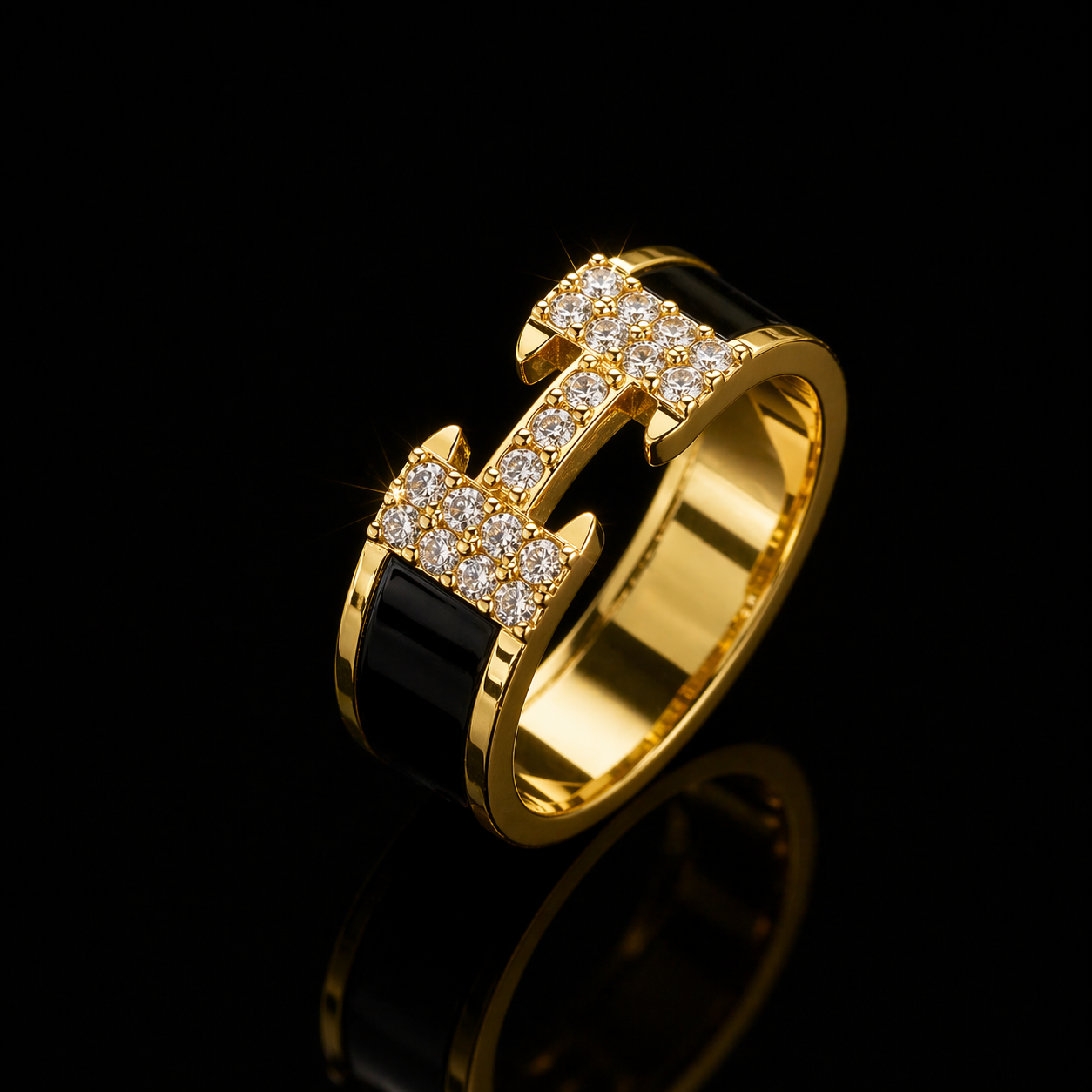 H Ring — Enamel & Crystal Pavé