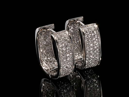 Iced Wide Huggie Hoop Earrings — Silver