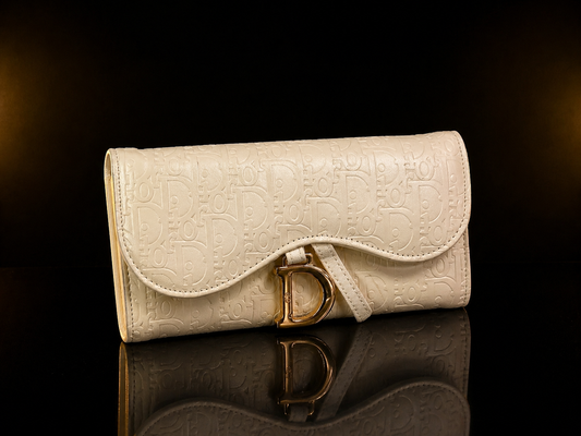 CD Oblique Embossed Leather Flap Wallet in Ivory