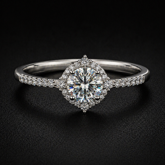 3ct Moissanite Halo Ring — Silver